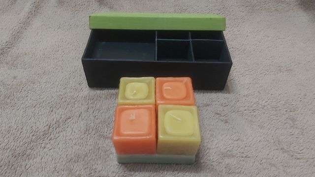 Conjunto velas coloridas con base y caja. NUEVO!