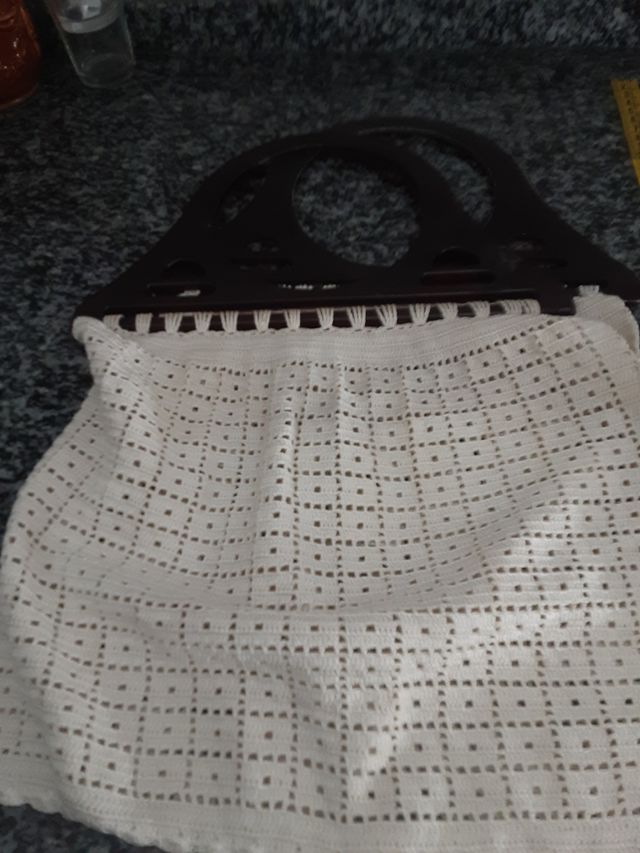 bolso croché asas plástico hecho a mano hilo perlé