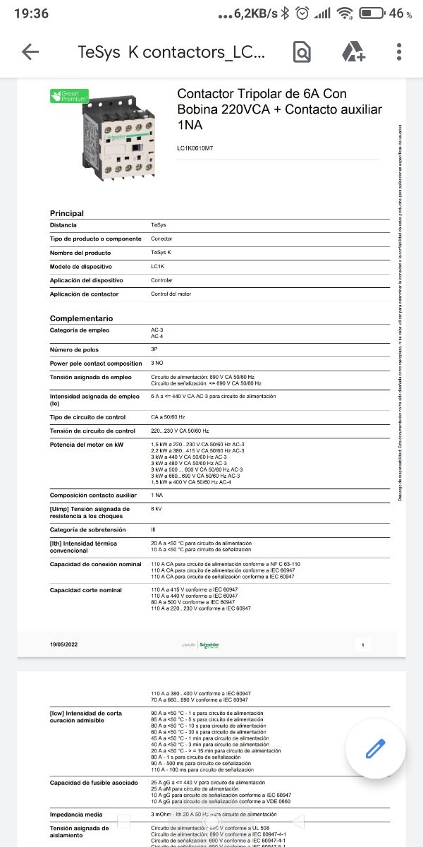 Contactores trifasicos Schneider.