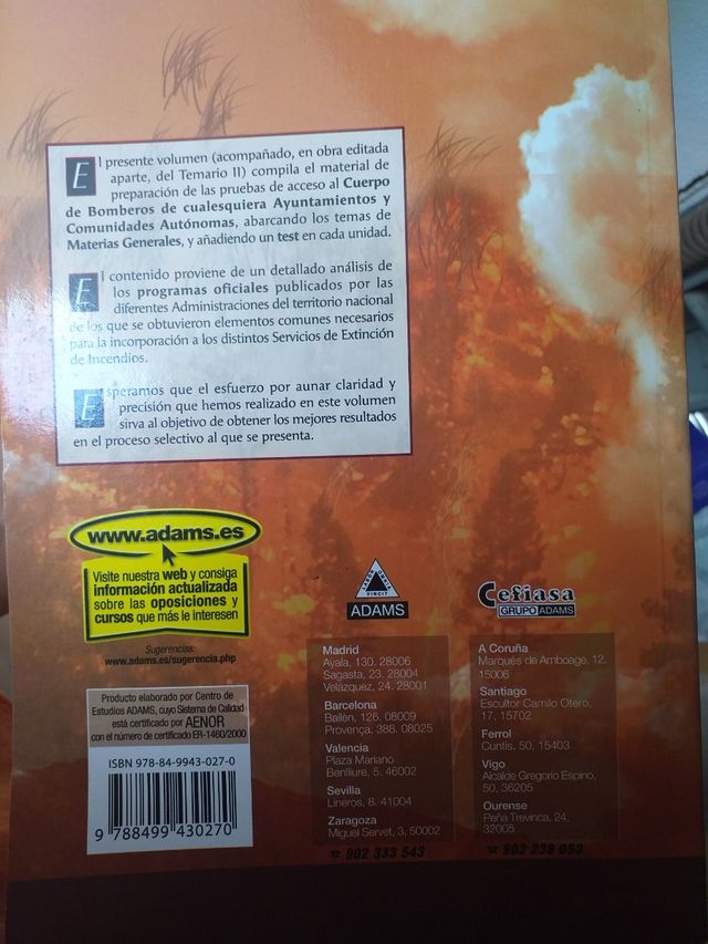 Bomberos. Temario y cuestionarios I y II. Adams
