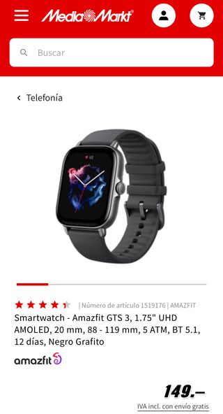 Amazfit GTS 3 precintado de segunda mano por 80 EUR en Quart de Poblet en  WALLAPOP
