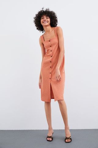 Vestido melocotón botones Zara L de segunda mano por 20 EUR en Madrid en  WALLAPOP