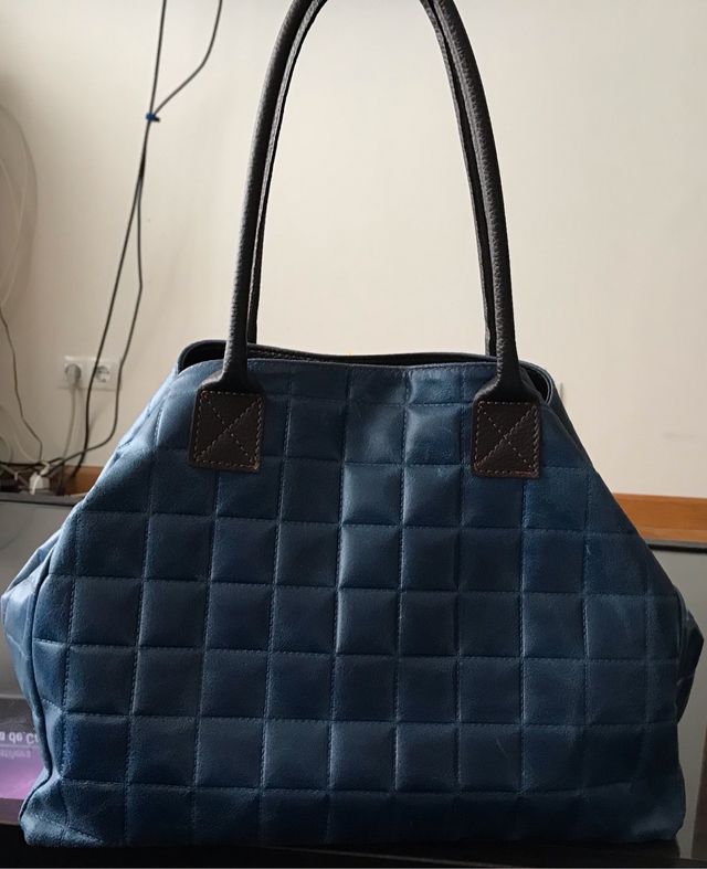 Bolso de cuero azul artesanal, muy ligero. Nuevo ¡