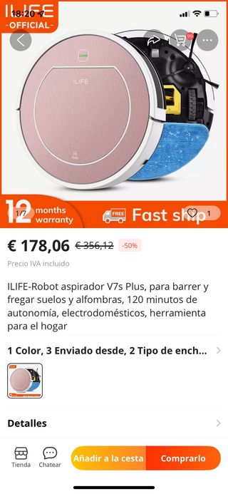 Robot aspirador iLife v7 plus de segunda mano por 50 EUR en Málaga en  WALLAPOP