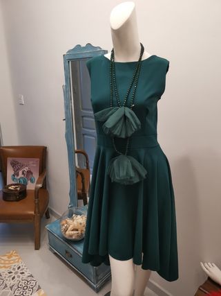 Baratos Dividido Vestidos Semi Formales Verde Botella Manga Larga Vestidos  De Fiesta Invitada Boda Corto Wrap 506191609 - Ricici.com