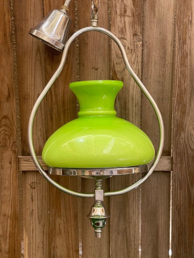 LÁMPARA DE OPALINA VERDE LIMA VINTAGE AÑOS 60