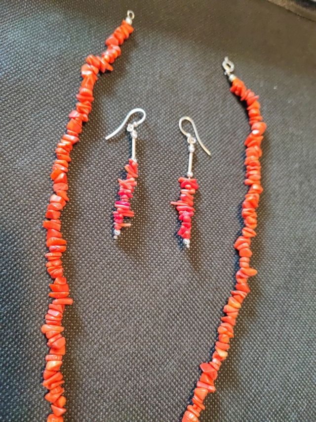 pendientes de coral i collar con plata