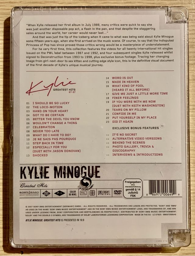 Kylie Minogue Greatest Hits 87 - 97 DVD NUEVO 