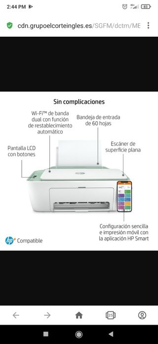 Impresora Multifunción HP DeskJet 2722, WiFi, USB de segunda mano por 37,99  EUR en A Coruña en WALLAPOP
