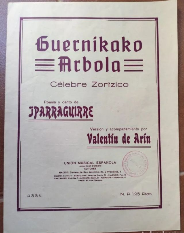 Guernikako Arbola. Zortzico. Iparraguirre.