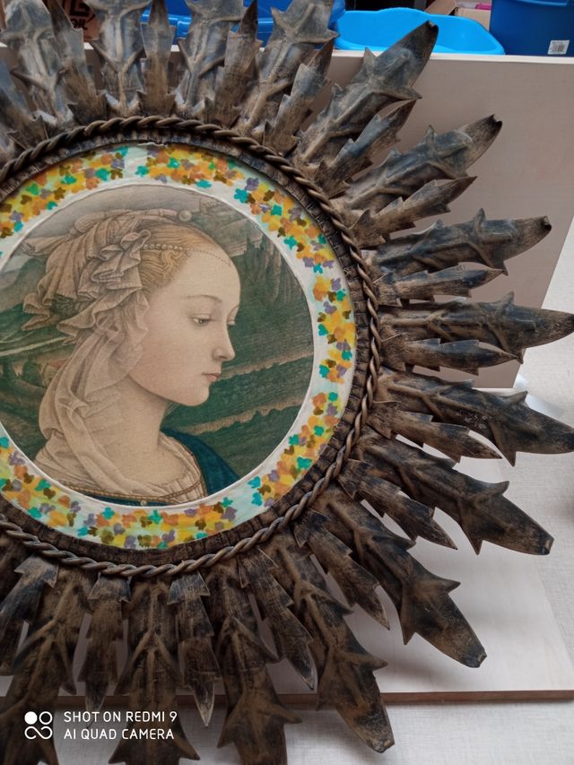 sol cuadro/espejo antiguo forja 65 cm diámetro