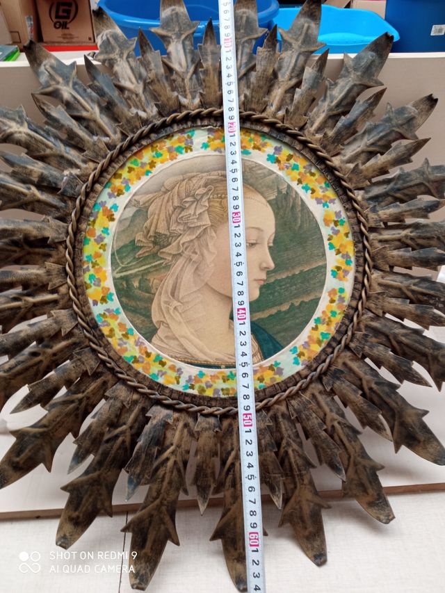 sol cuadro/espejo antiguo forja 65 cm diámetro