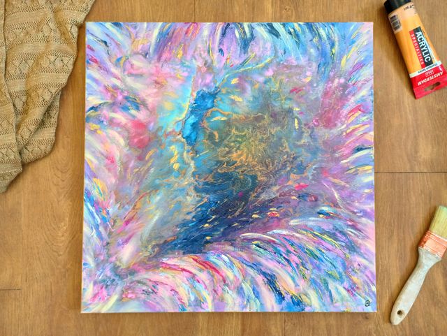 Cuadro abstracto cuadrado diversos colores 50 x 50