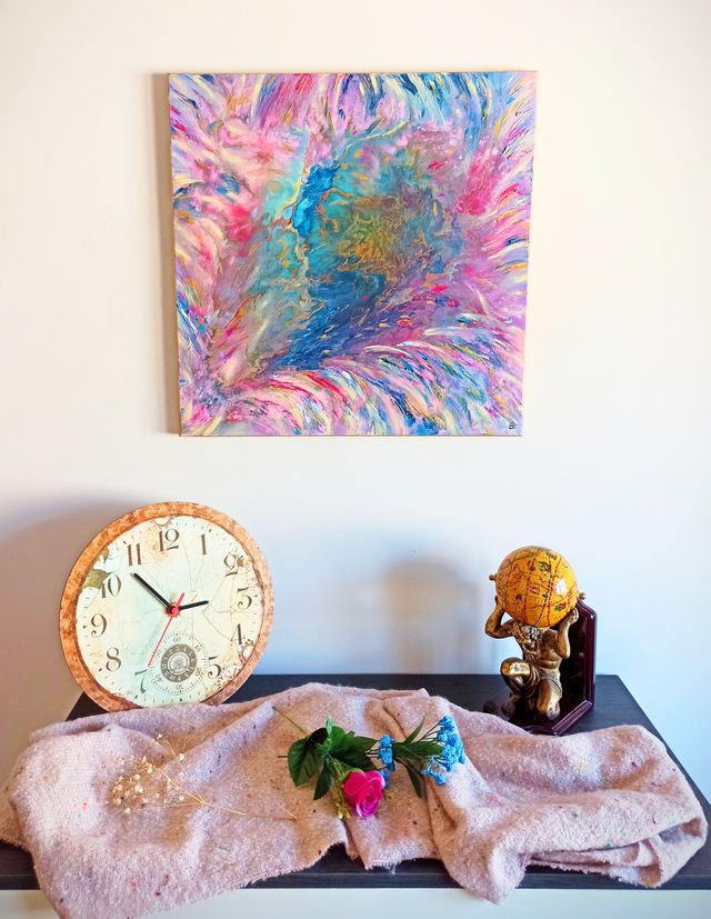 Cuadro abstracto cuadrado diversos colores 50 x 50