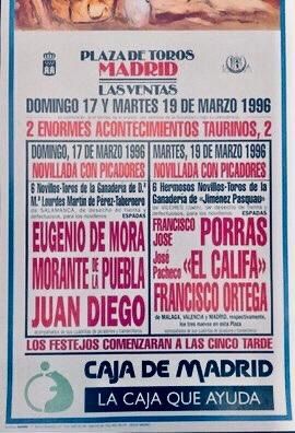 CARTEL DE TOROS DE MADRID, 17 y 19/3/1996.