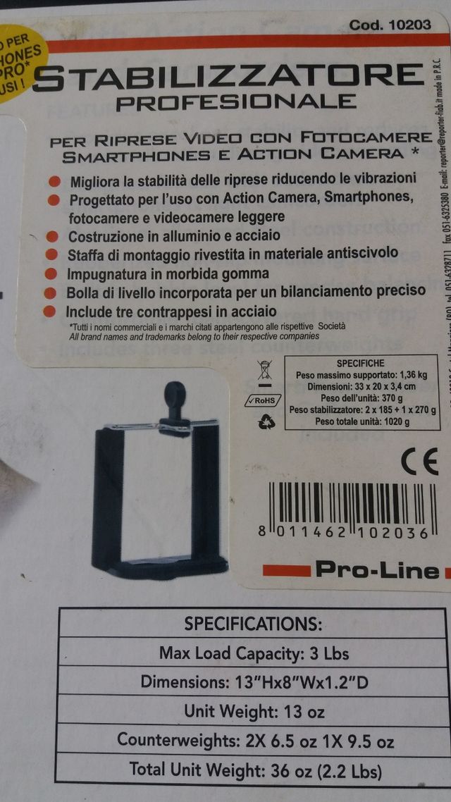 Stabilizzatore per macchina fotografica o video