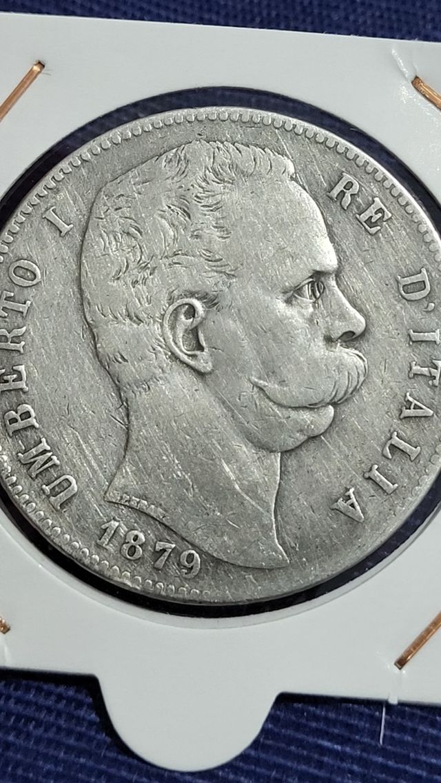 Moneda plata 5 lire Umberto l 1879 Reino Italia