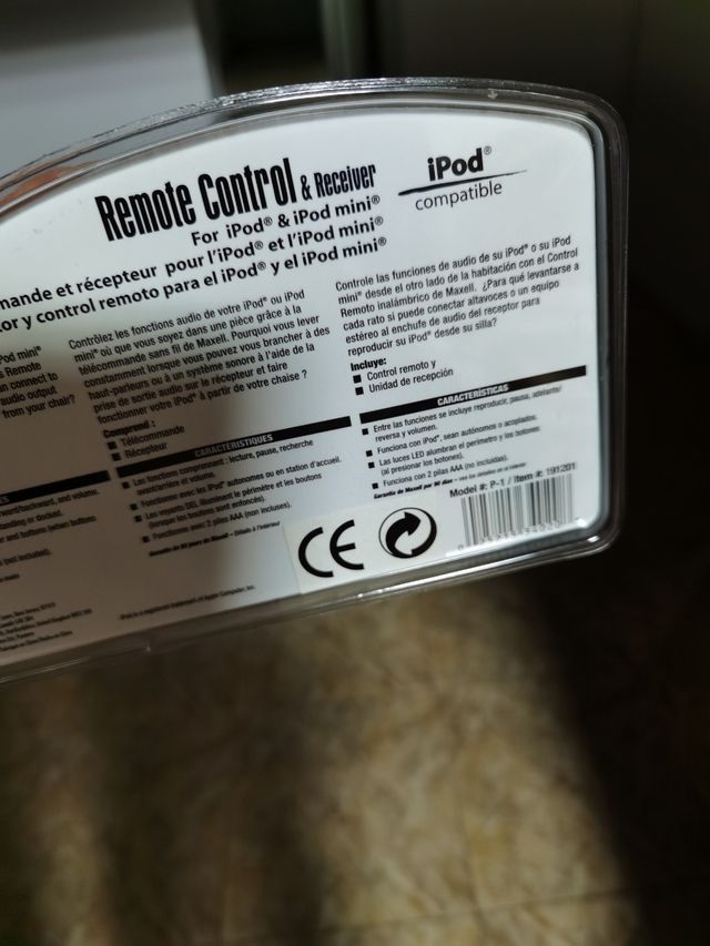 Controlo remoto para iPod e iPod mini.