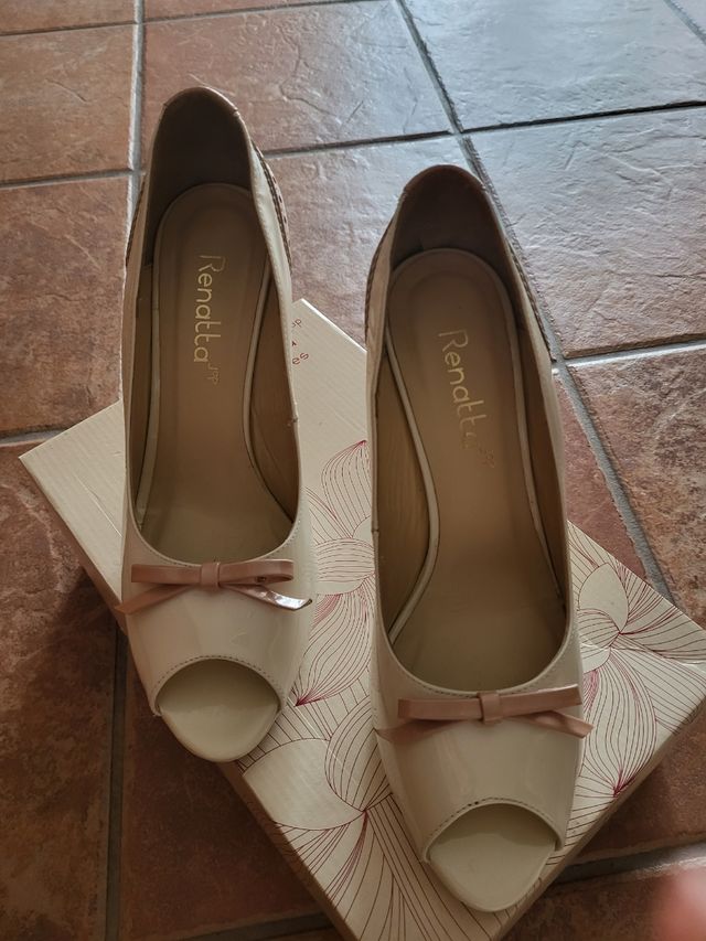 zapatos tacón blanco roto y Salmón, talla 39
