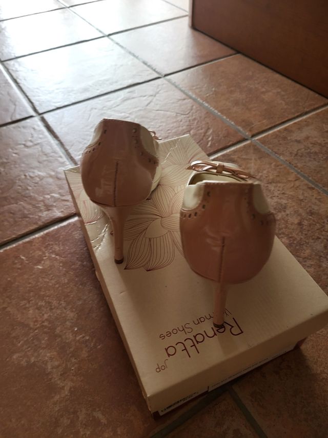 zapatos tacón blanco roto y Salmón, talla 39