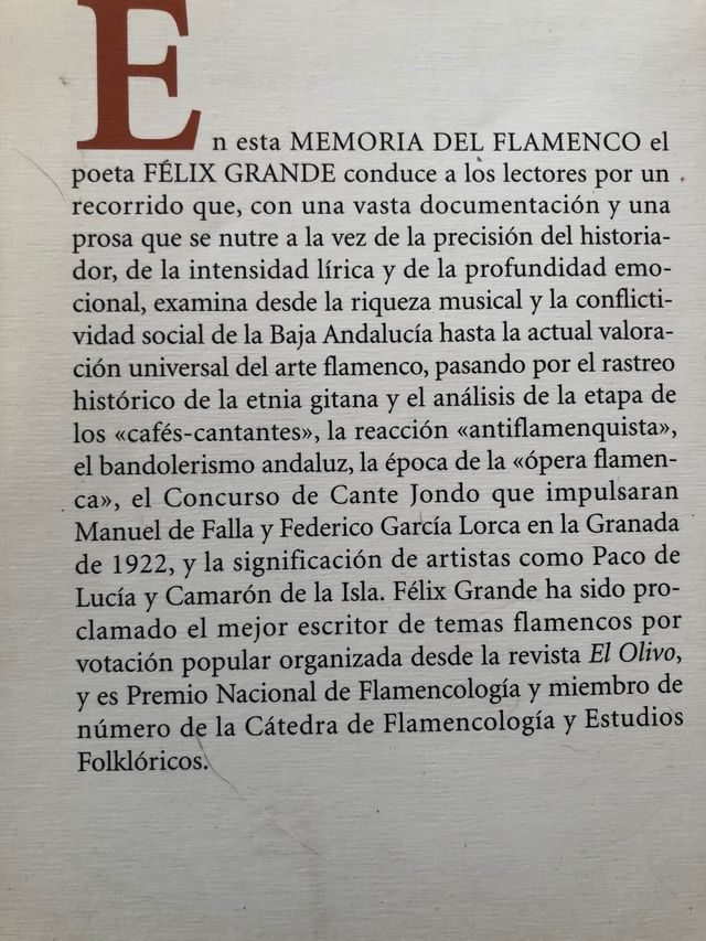 Vendo Memoria del flamenco, de Félix Grande