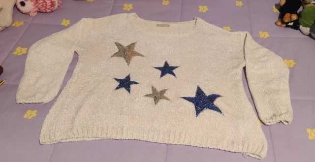 Jersey chenilla crema con estrellas de lentejuelas