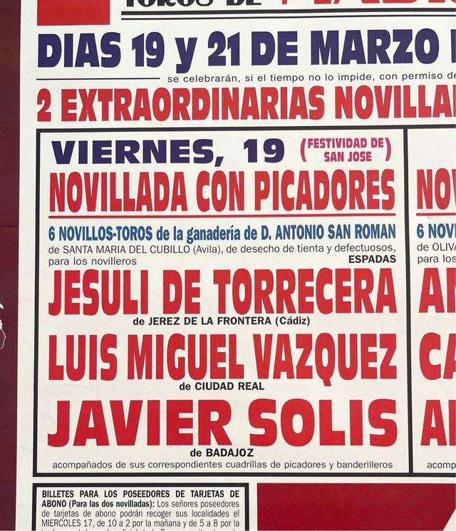 CARTEL DE TOROS DE MADRID, 19 y 21/3/2004.