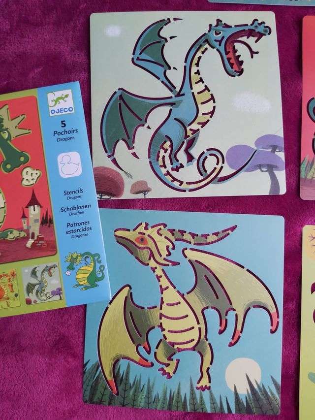 Plantillas dragones Djeco y cartas Dino