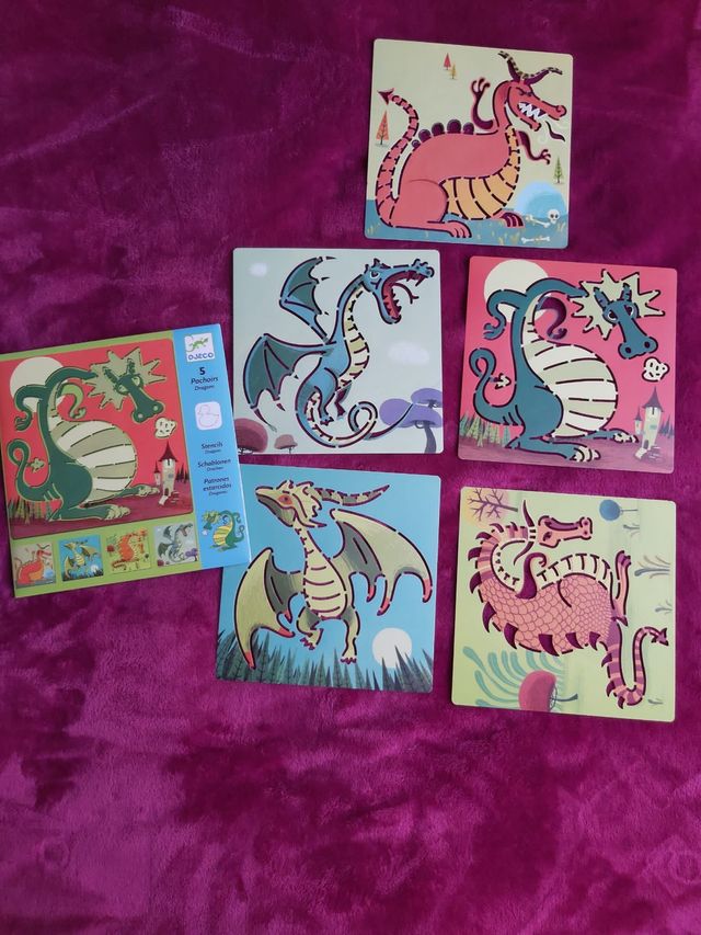 Plantillas dragones Djeco y cartas Dino