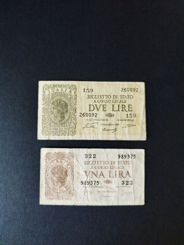 coppia di una e due lire italiane del 1944