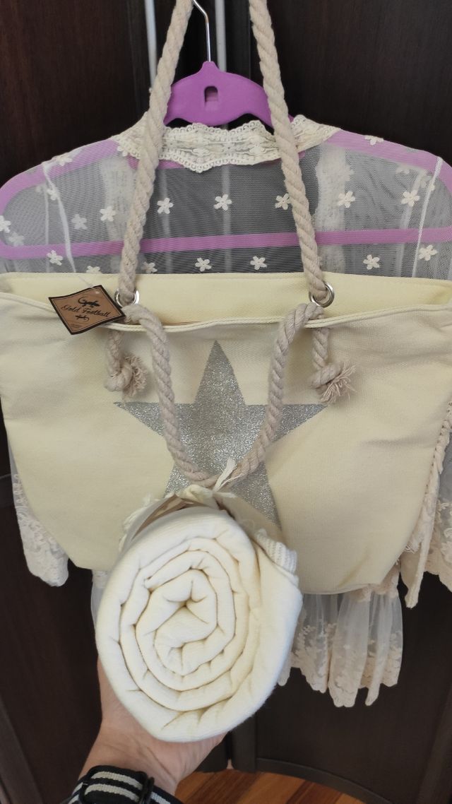 Lote playa bolsa, toalla y cover-up/kimono