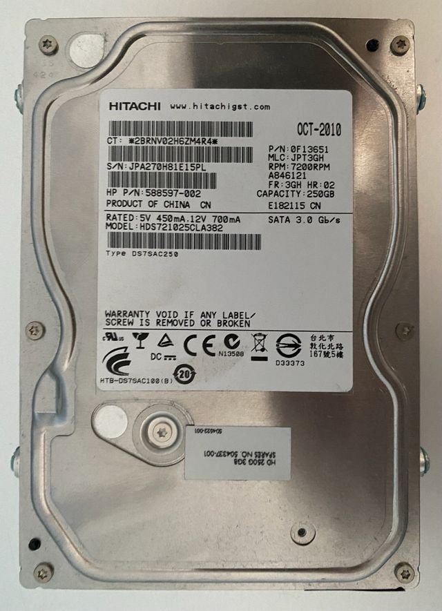 Disco rigido SATA da 250 GB a 7.200 rpm, Hitachi