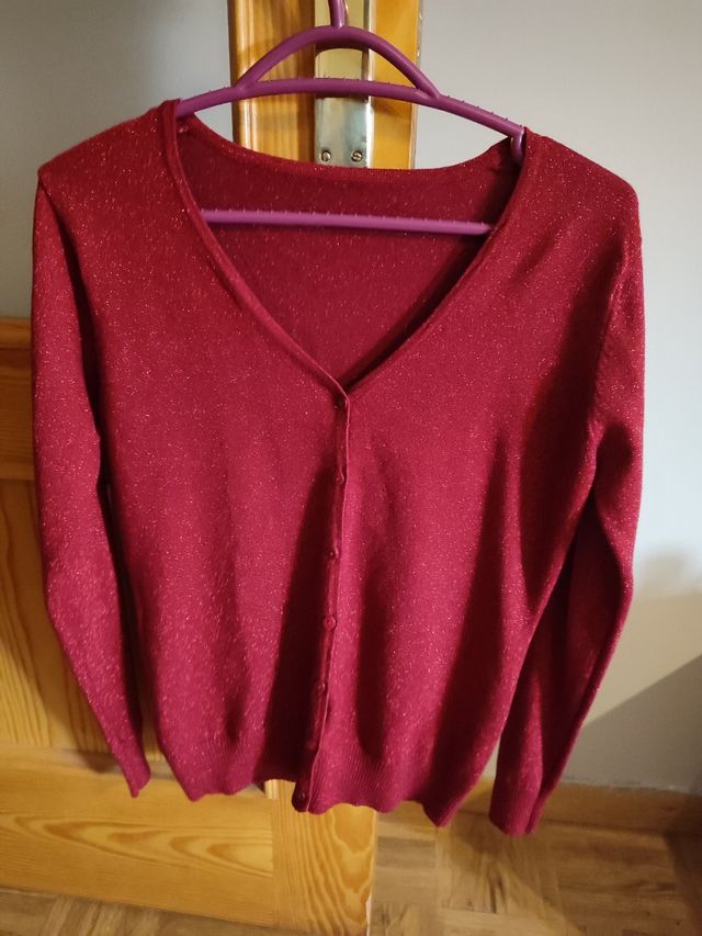Chaqueta punto brillos granate rojizo. No regateo