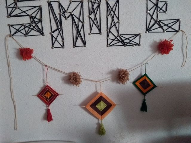 guirnalda de ojosn huicholes , hechos a mano