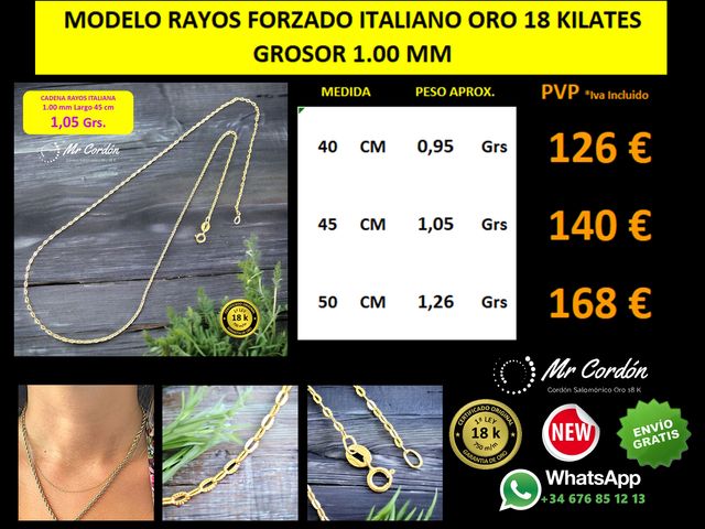 Cadena Rayos de SOL Italiana Oro 18 K