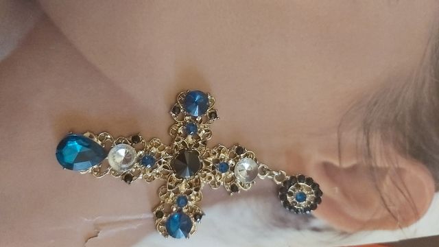 orecchini croce barocca pietre blu, verdi