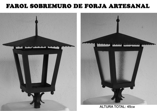 Farol sobre muro de forja artesanal