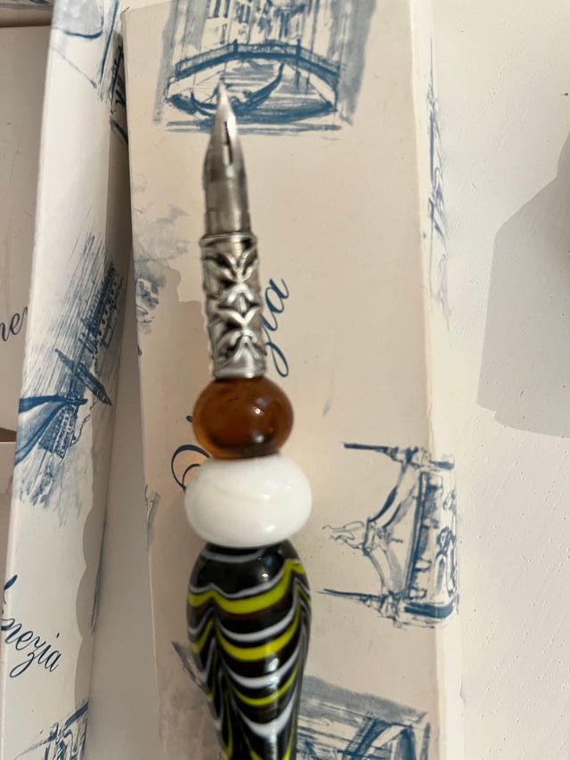 Pluma de Cristal con Tinta y Caja- MURANO ITALIA -