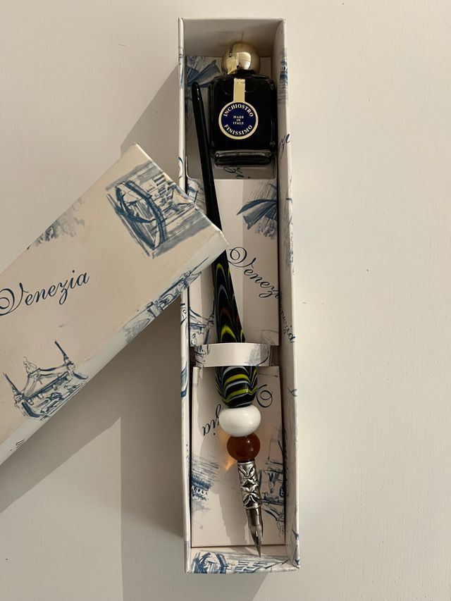 Pluma de Cristal con Tinta y Caja- MURANO ITALIA -