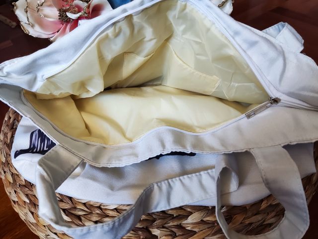 borsa donna in tela bianca con stampa Dubai