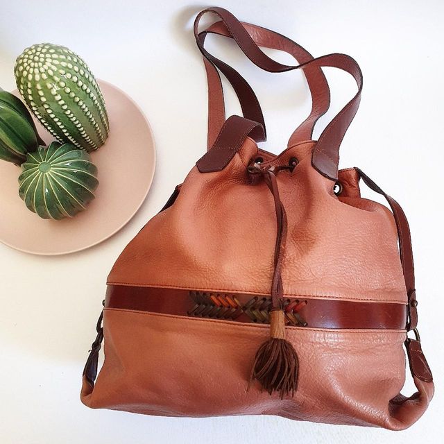 Borsa a secchiello a spalla in vera pelle vintage