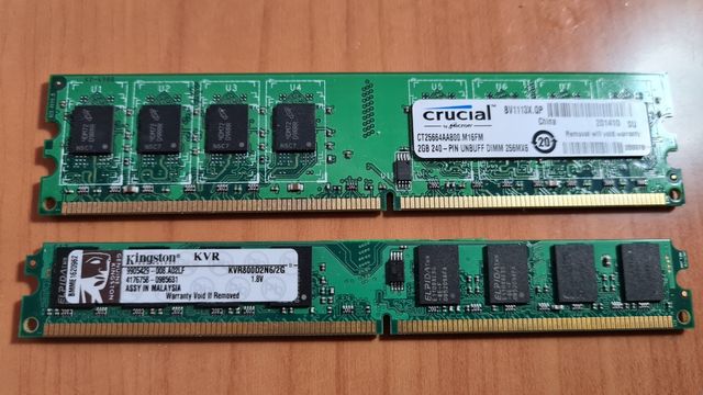Memorias Ram Ddr2 Crucial y Kingston 2gb.