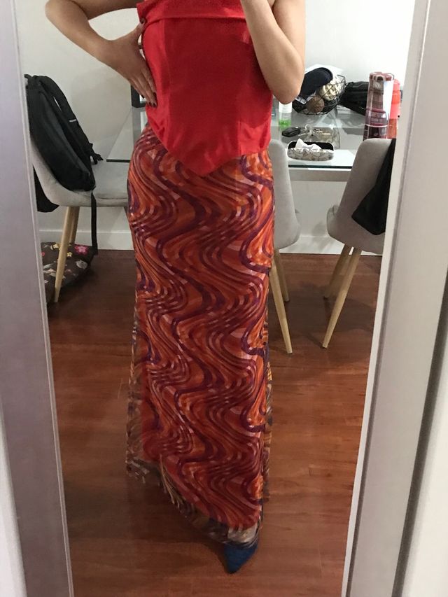 Vestido de fiesta rojo, dos piezas