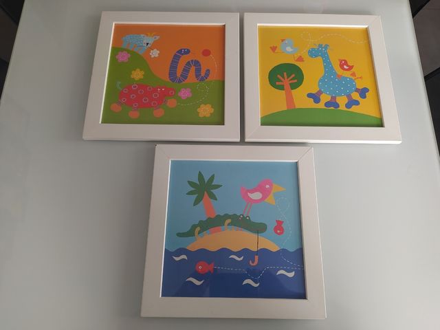 3 cuadros infantiles de animales de Ikea