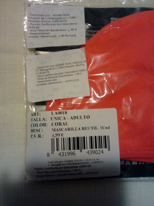 Mascarilla sin estrenar