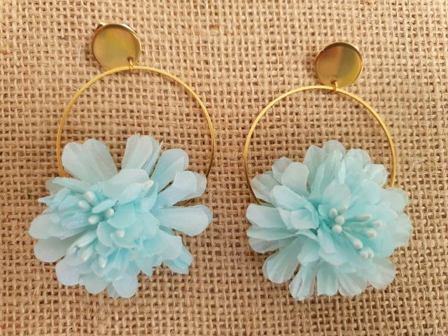 Conjunto pendientes y peinecillo verde agua