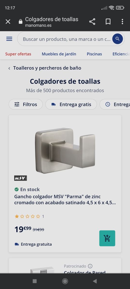 Colgador gancho MSV Parma color Zinc Satinado