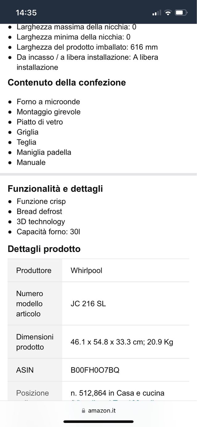 Forno microonde funzione CRISP e Grill