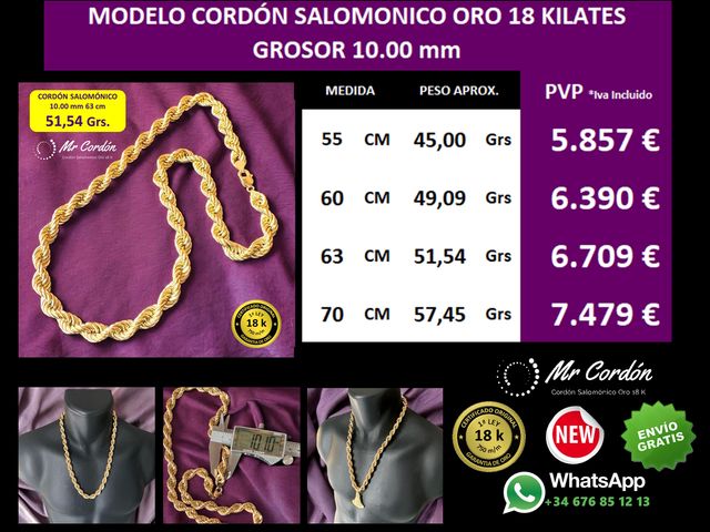 Collar Cordón Salomónico 10.00 mm Oro 18 Kilates
