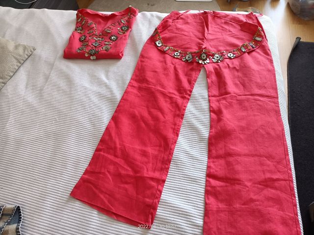 conjunto de túnica con pantalón lino coral